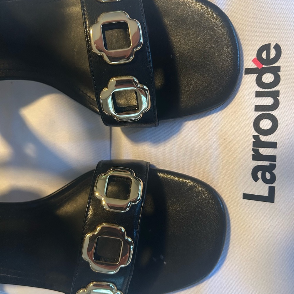 Larroude Black Sandals with Gold Buckles - Picture 4 of 4